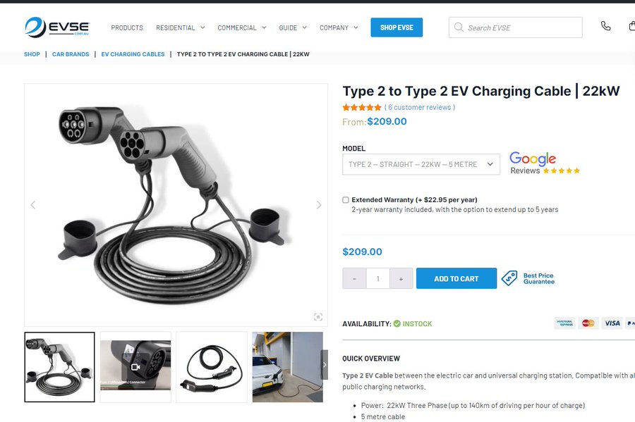 Type-2 to Type-2 EV charging cable
