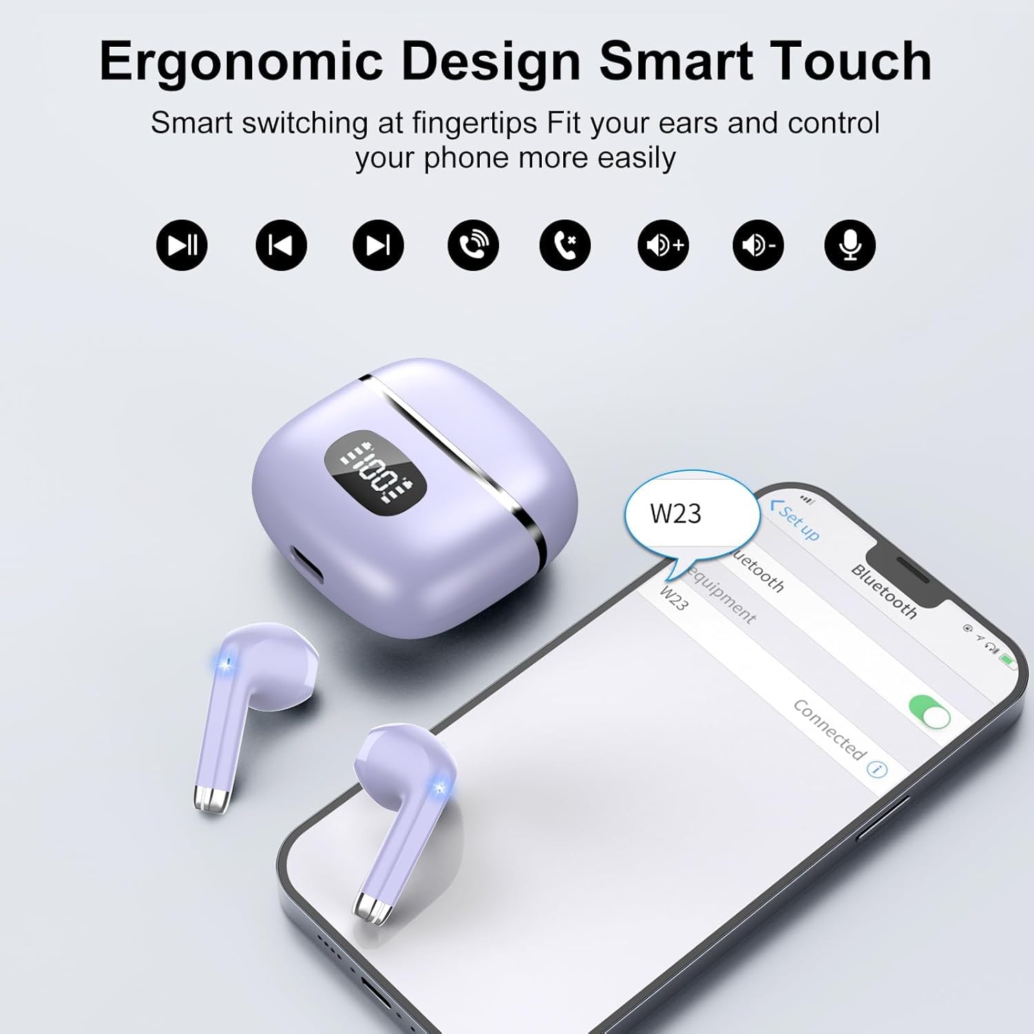 Wireless Earbuds Bluetooth, Headphones Bluetooth 5.3 with HiFi Stereo Deep Bass, Ear Buds Noise Cancelling with ENC Mic, LED Display, 40H Playtime Earphones for Computer Laptop Pad Phone, Dark Purple Review