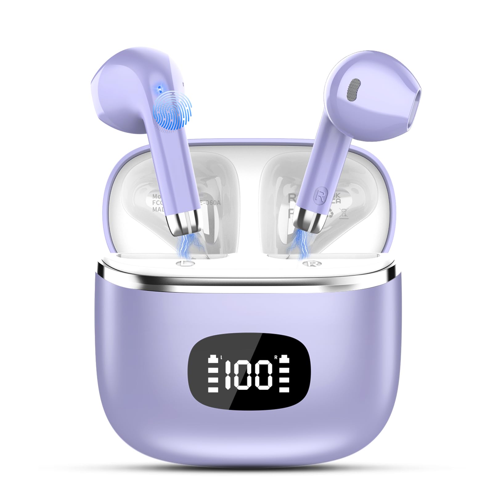 Wireless Earbuds Bluetooth, Headphones Bluetooth 5.3 with HiFi Stereo Deep Bass, Ear Buds Noise Cancelling with ENC Mic, LED Display, 40H Playtime Earphones for Computer Laptop Pad Phone, Dark Purple Review