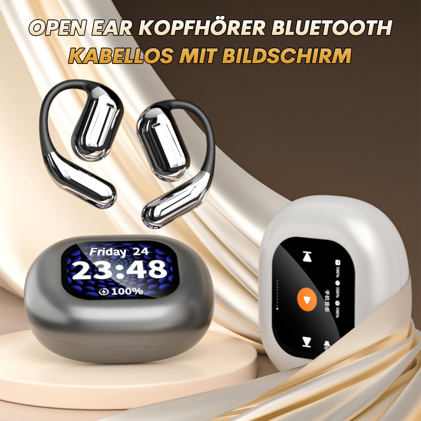 Open Ear Headphones Bluetooth Wireless with Screen Wireless Earbuds Air Bone Conduction Headphones with Touchscreen Wireless Earphones Bone Sound Earphones Headphones for Men Sports Review