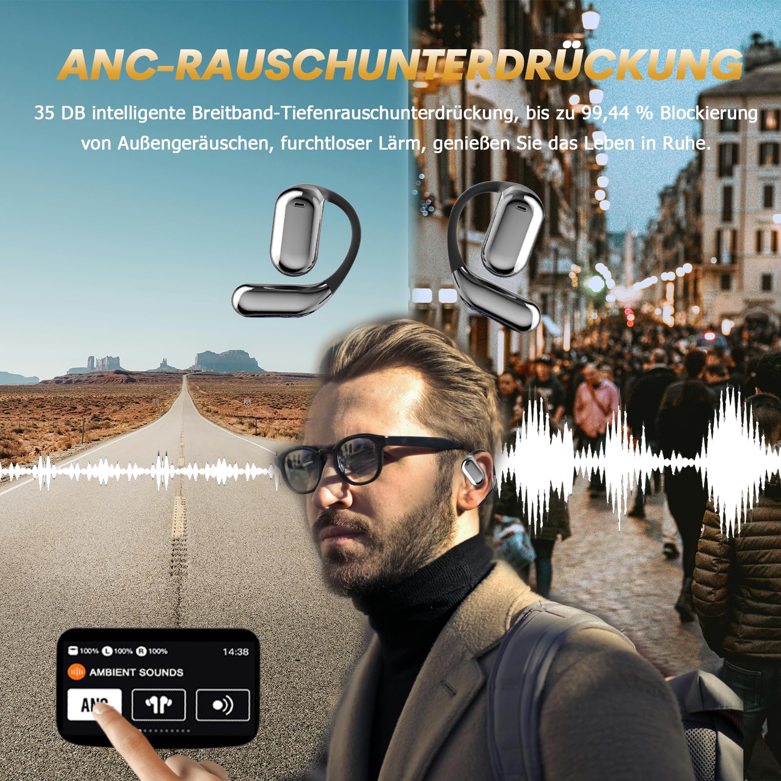 Open Ear Headphones Bluetooth Wireless with Screen Wireless Earbuds Air Bone Conduction Headphones with Touchscreen Wireless Earphones Bone Sound Earphones Headphones for Men Sports Review